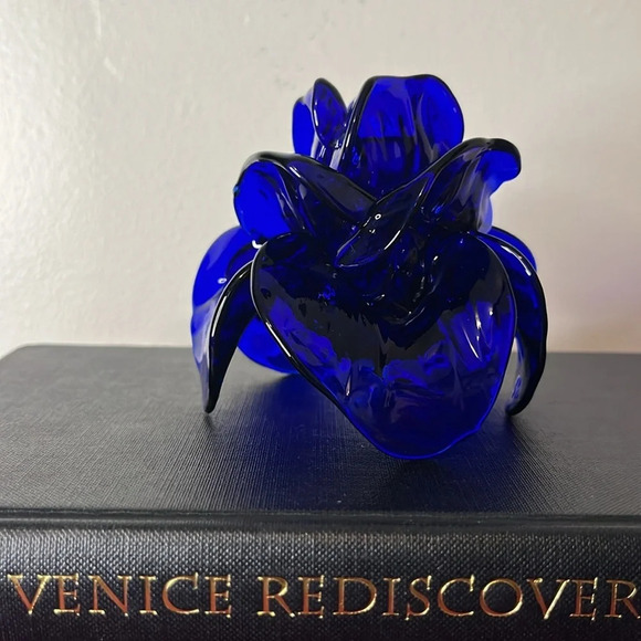Pauly & Co RARE Pauly Venezia Cobalt Blue Glass Rose Taper Candle Holder - Picture 3 of 7